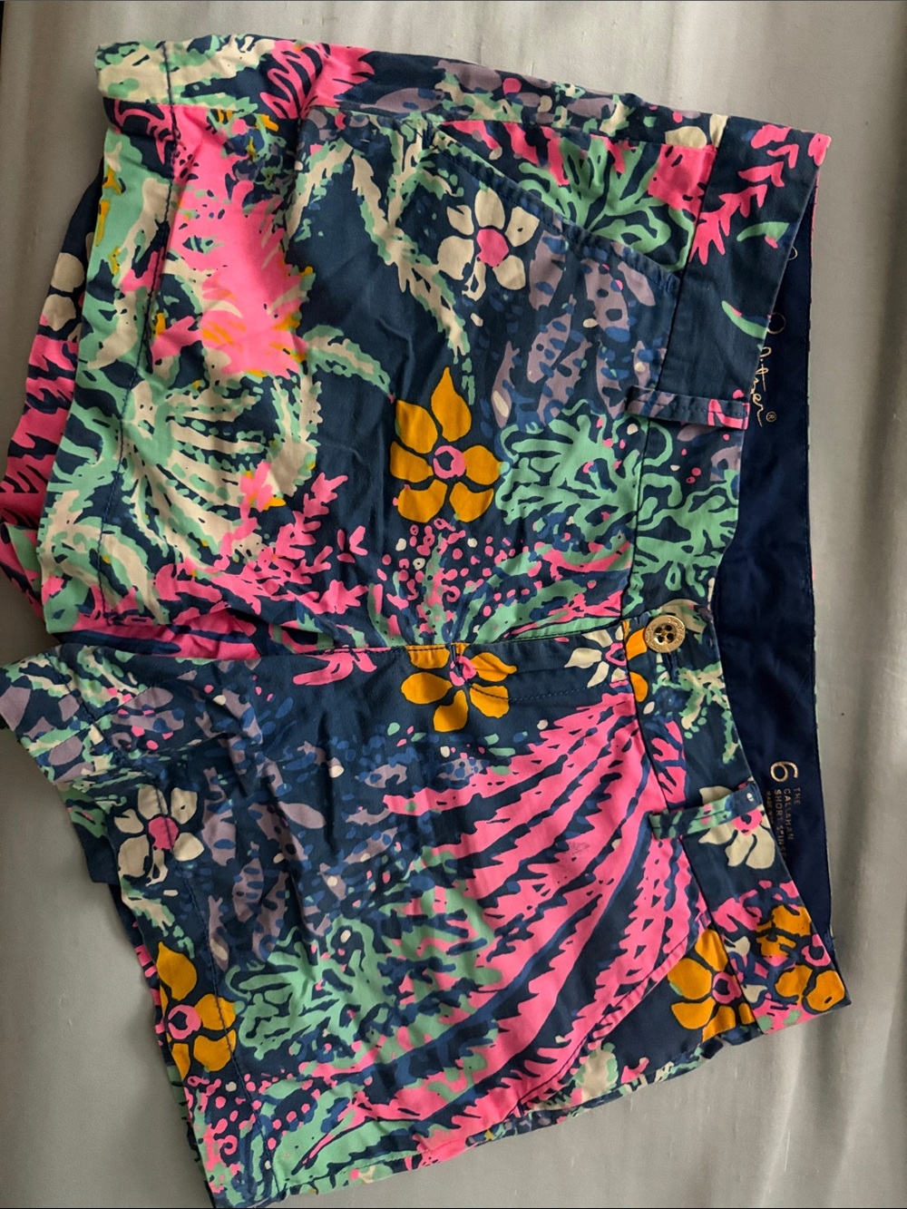 Lily Pulitzer. Women’s Floral Swim Shorts - Navy with Pink, Green & Yellow